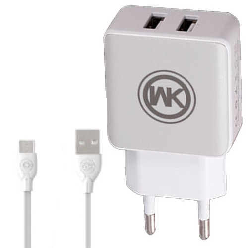 Мережевий зарядний пристій WK WP-U11m Blanc 2.1A 2USB плюс кабель microUSB 220V EU білий - изображение 2