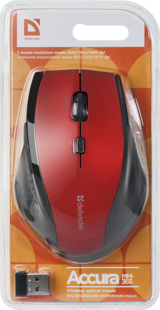 Миша Defender Accura MM-365 Wireless Red (52367) (6414727) - изображение 3