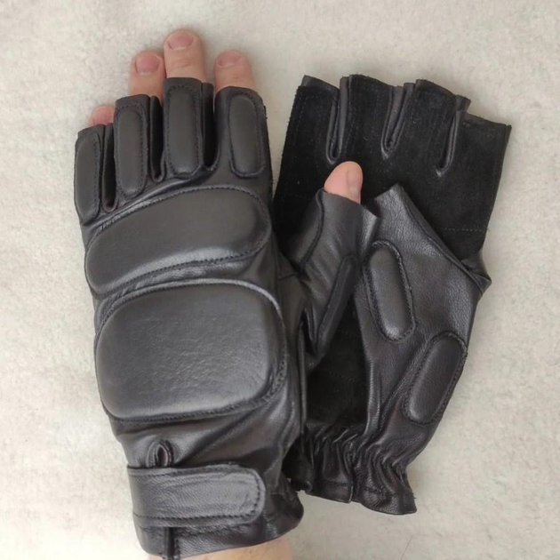 Чоловічі шкіряні тактичні рукавички для військових (спецназ) без пальців без підкладки GlovesUA мод.312 р.11 чорні - зображення 1