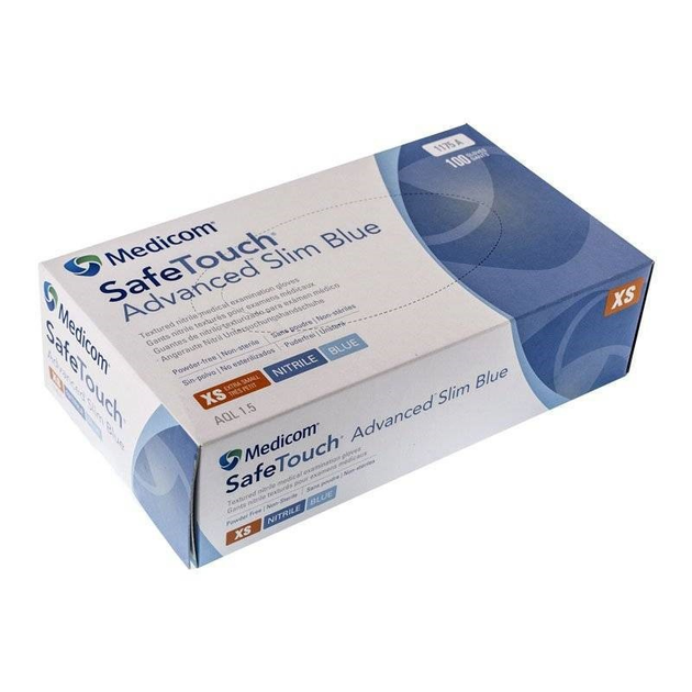 Перчатки нитриловые Medicom нестерильные без пудры SafeTouch Advanced Slim Blue 3.6 гр (размер M) 50 пар - изображение 1