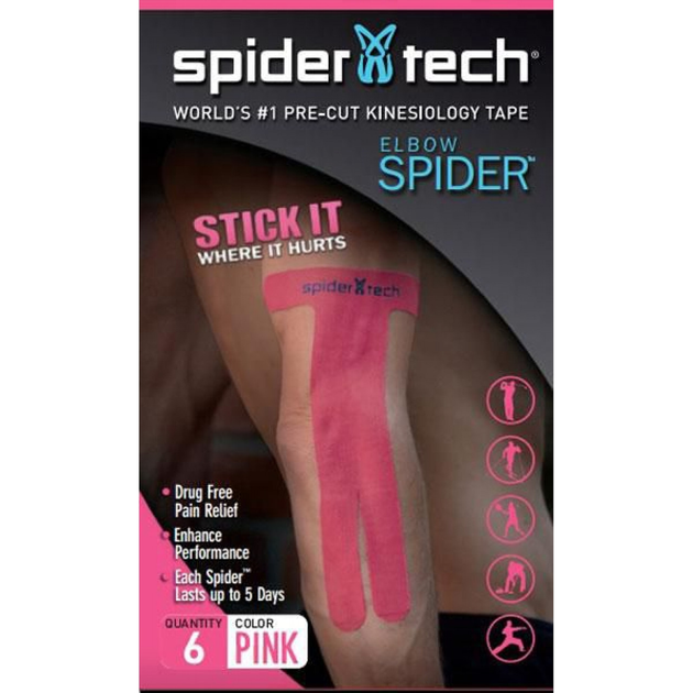 Кинезиологический тейп для локтя SpiderTech Elbow Spider 6 шт. (NI0100.12.TN23) Pink - изображение 1