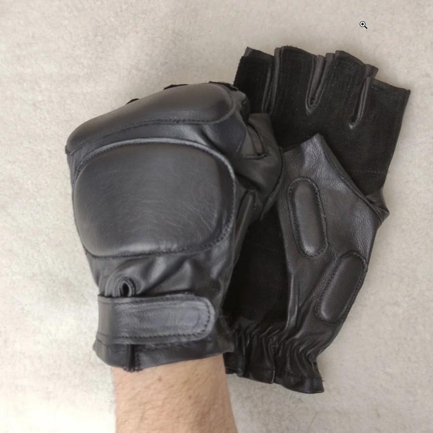 Мужские тактические кожаные перчатки для военных (спецназ) без пальцев без подкладки GlovesUA мод.312 р.10,5 черные - изображение 2