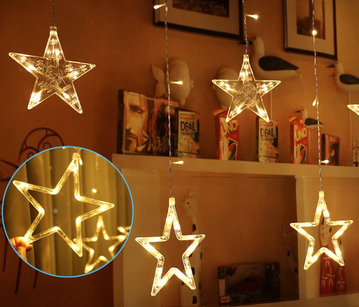 Светодиодная гирлянда штора звезды Shine Lighting Star 138LED 2.5 метра 12 звезд теплый белый - изображение 6
