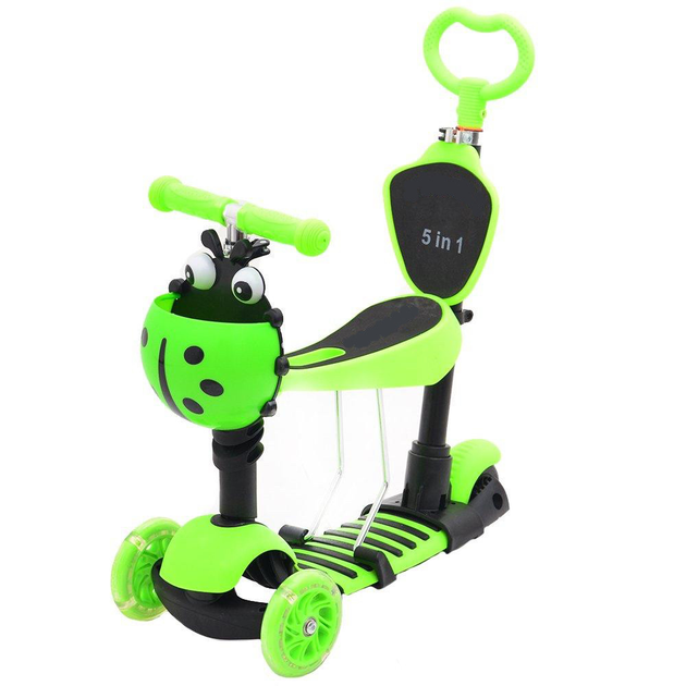 Самокат трехколесный с родительской ручкой 5 в 1 Scooter Max салатовый ...
