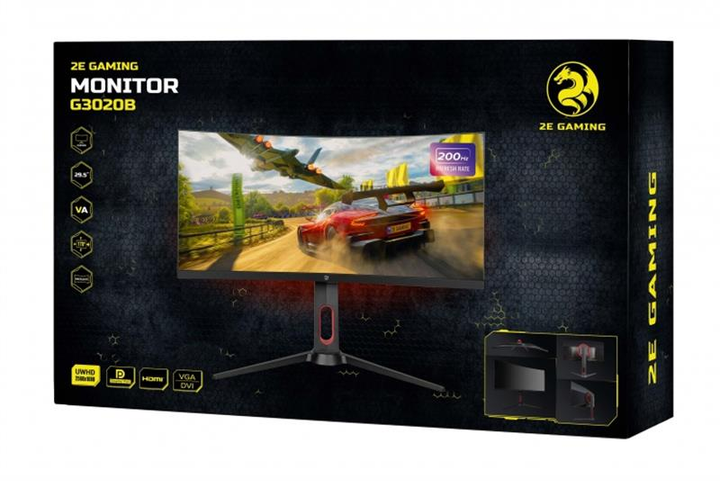 Монитор 2E 29.5" G3020B (2E-G3020B-01.UA) VA Black Curved; 2560х1080 (200 Гц), 5 мс, 444 кд/м2, DisplayPort, 3хHDMI, динамики - изображение 8