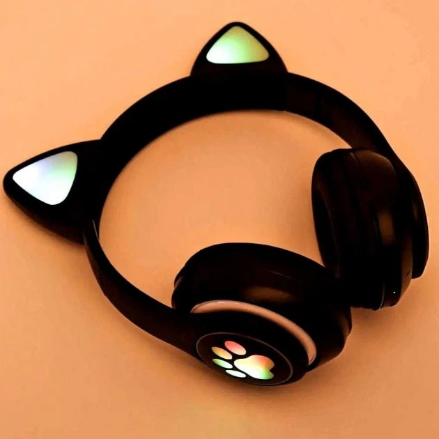 Бездротові Bluetooth-навушники "Котячі вушка" з мікрофоном та FM радіо Cat STN-28 AUX з підсвіткою Чорні - изображение 4