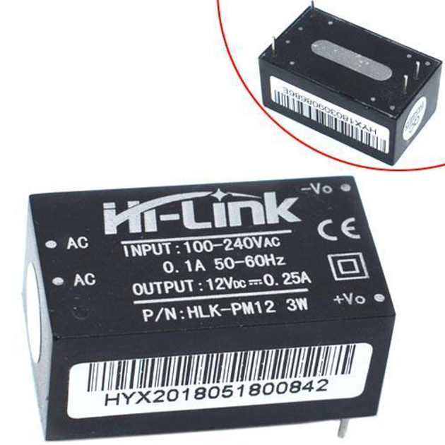 Преобразователь напряжения компактный AC-DC 220В-12В 0.25А HLK-PM12 ...