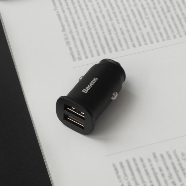 Автомобильное зарядное устройство Baseus Square Metal QC 3.0 30 W 2 USB Black - изображение 4