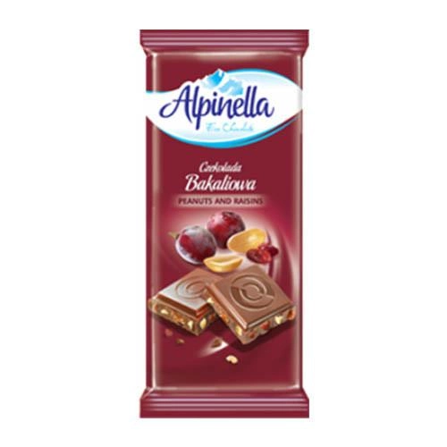 Молочный шоколад с орехом и изюмом Alpinella 90 грамм 