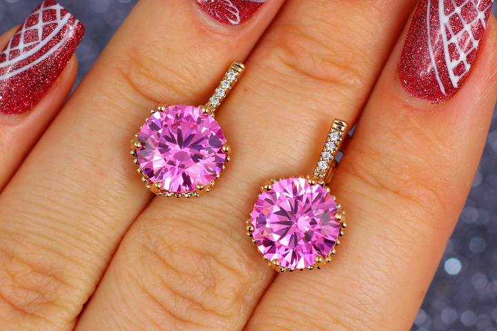 Сережки Xuping Jewelry з великим рожевим каменем шестигранна оправа 2 ...