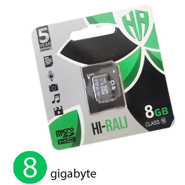 Карта памяти 8 гб на телефон micro SDHC "Hi-Rali" с адаптером Class 10 ...