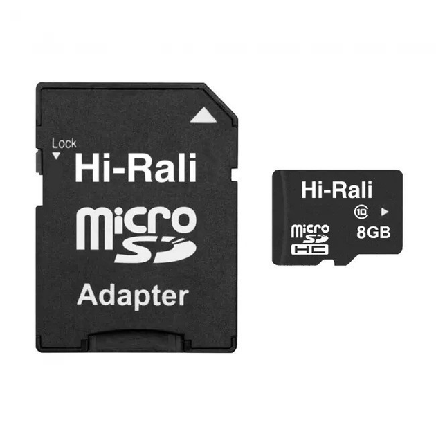 Карта памяти 8 гб на телефон micro SDHC "Hi-Rali" с адаптером Class 10 ...