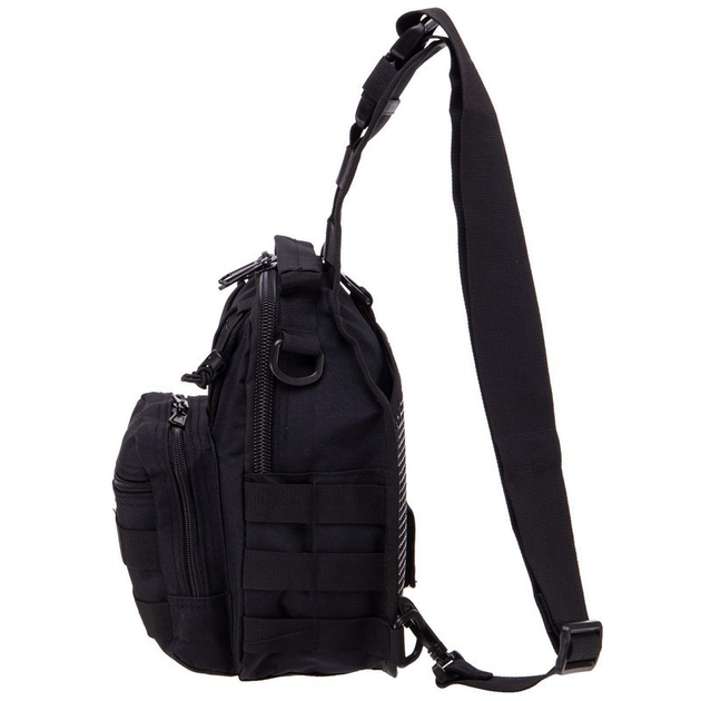 Прочная тактическая сумка рюкзак через плечо военная однолямочная для охоты рыбалки SILVER KNIGHT для мелочей черная АН098 - изображение 2