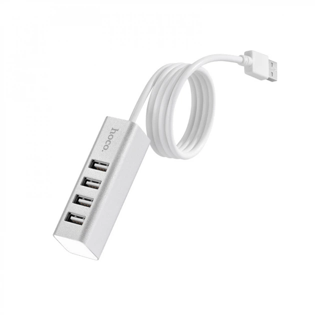 USB хаб расширитель HUB адаптер Hoco HB1 (USB to USB2.0*4). Silver - изображение 2