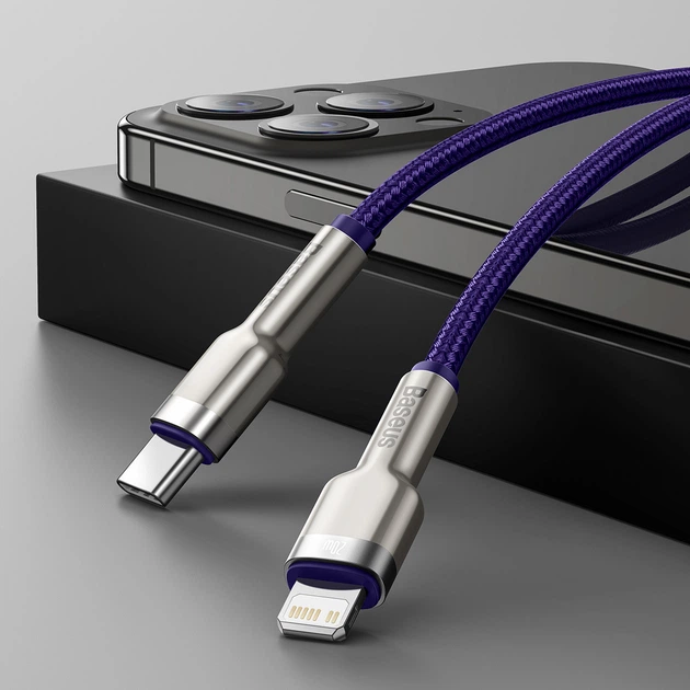 USB кабель Type С на Lightning Baseus Cafule Series Metal Data Cable (2M, 20W, PD). Purple - зображення 6