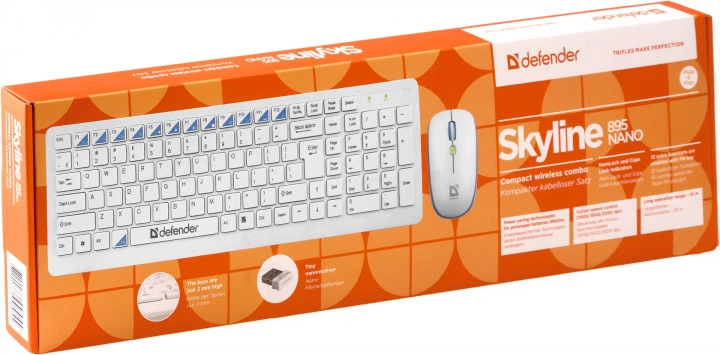 Комплект Defender Wireless Skyline 895 Nano W белый (клавиатура+мышь) - Фото 4 Комплект Defender Wireless Skyline 895 Nano W белый (клавиатура+мышь) - изображение 4