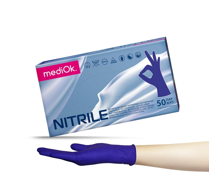 Перчатки нитриловые S фиолетовые Mediok неопудренные 100 шт - изображение 1
