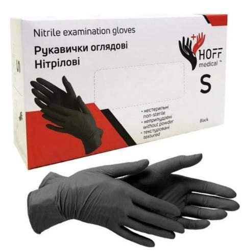Перчатки нитриловые S черные HOFF Medical неопудренные 100 шт - изображение 1