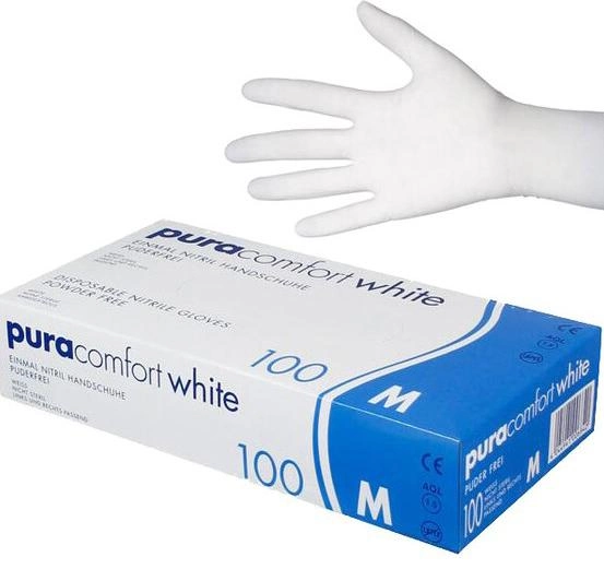Рукавички нітрилові M білі Pura comfort неопудрені 100 шт - зображення 1