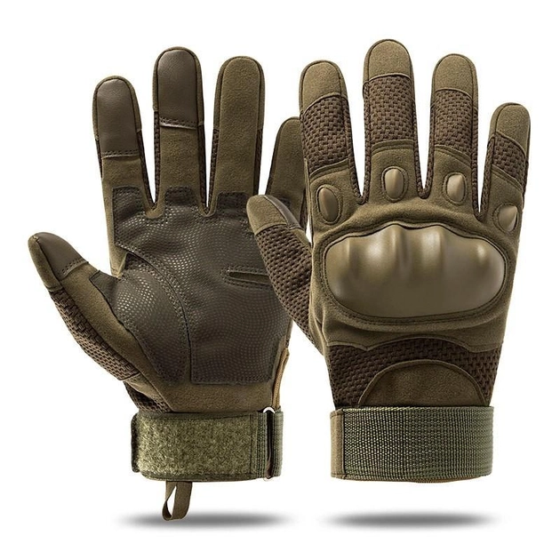 Перчатки тактические военные-армейские сенсорные CAMO с защитой костяшек кулака дышащие, боевые L Оливковый CMZ910-1 - изображение 1