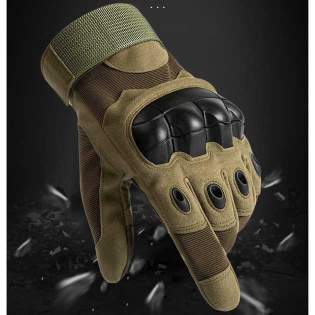 Перчатки тактические военные-армейские сенсорные CAMO с защитой костяшек кулака дышащие, боевые M Оливковый CMZ909 - изображение 2