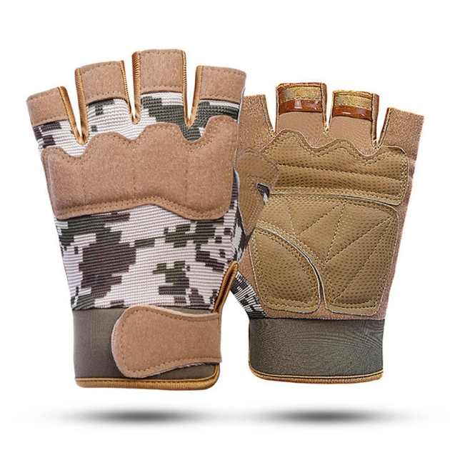 Перчатки тактические безпалые военные-армейские CAMO с защитой костяшек кулака дышащие, боевые L Песочный HW-OJ07-1 - изображение 2