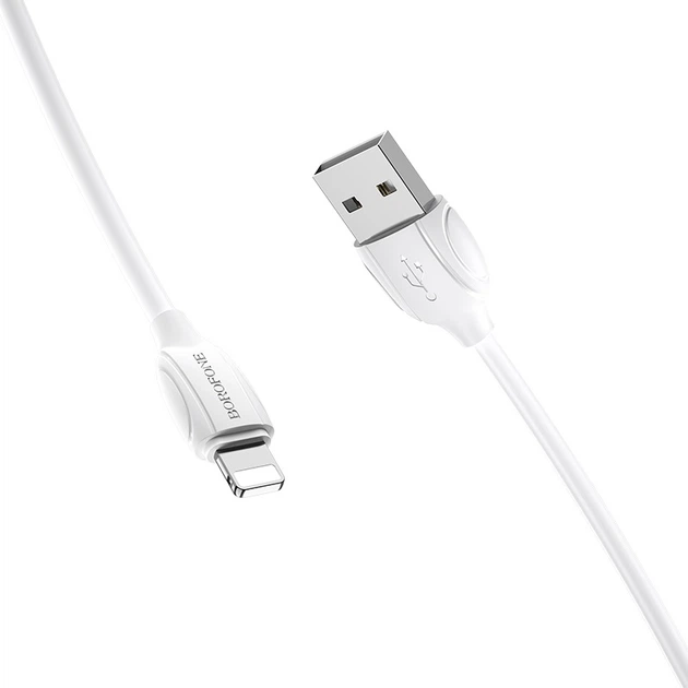 Кабель BOROFONE BX19 USB to iP 2.4A, 1m, PVC, TPE connectors, White 6931474701763 - Фото 1 Кабель BOROFONE BX19 USB to iP 2.4A, 1m, PVC, TPE connectors, White 6931474701763 - зображення 1