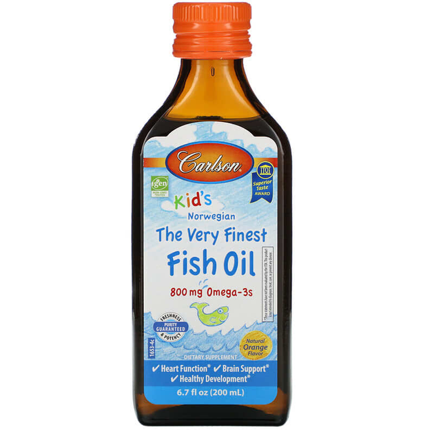 Риб'ячий жир для дітей, Омега-3, Carlson Labs, натуральний апельсиновий смак, 800 мг, 200 мл - зображення 1
