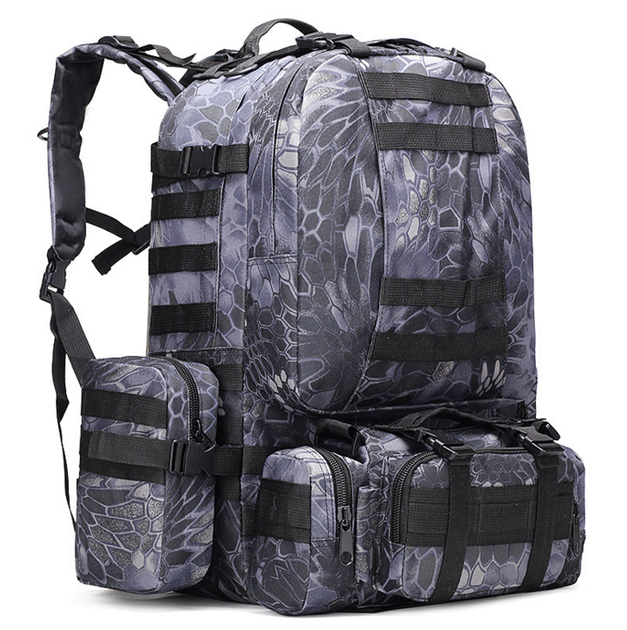 Тактический Штурмовой Военный Рюкзак ForTactic с подсумками на 50-60литров Черный питон TacticBag - изображение 1