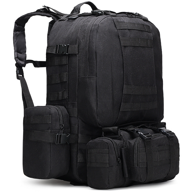 Тактический Штурмовой Военный Рюкзак ForTactic с подсумками на 50-60литров черный TacticBag - изображение 1
