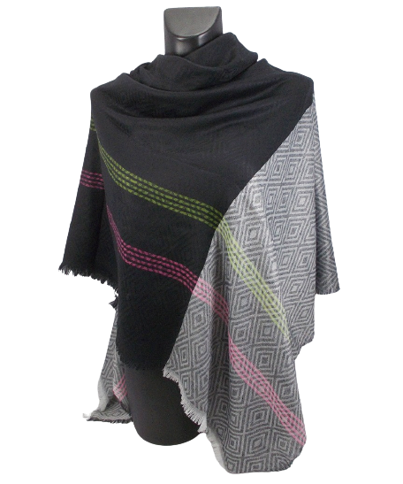 Женский платок Cashmere 42 черный с серым - Фото 1 Женский платок Cashmere 42 черный с серым - изображение 1
