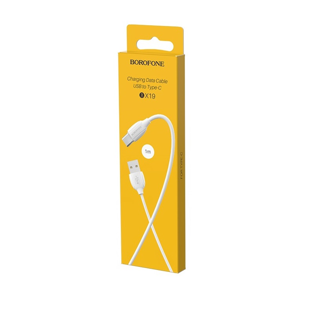Кабель BOROFONE BX19 USB to Type-C 3A, 1m, PVC, TPE connectors, White (6931474701800) - изображение 2