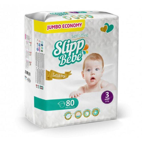 Підгузки Slipp Bebe Midi 3 4-9 кг 80 шт - Фото 1 Підгузки Slipp Bebe Midi 3 4-9 кг 80 шт - зображення 1
