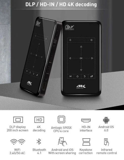 Проектор SMART P9 с аккумулятором, Wi-Fi и Bluetooth - Фото 2 Проектор SMART P9 с аккумулятором, Wi-Fi и Bluetooth - изображение 2