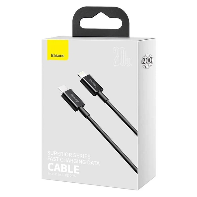 USB кабель для iPhone Type C на Lightning BASEUS Superior Series Fast Charging Data Cable (2m, 20W, PD 2.0, 480 Mbps). Black - зображення 10