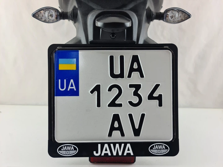 Рамка для мотоциклетного номера Jawa white 174х220мм чёрная (VH-ABS1722JW1W) - изображение 2