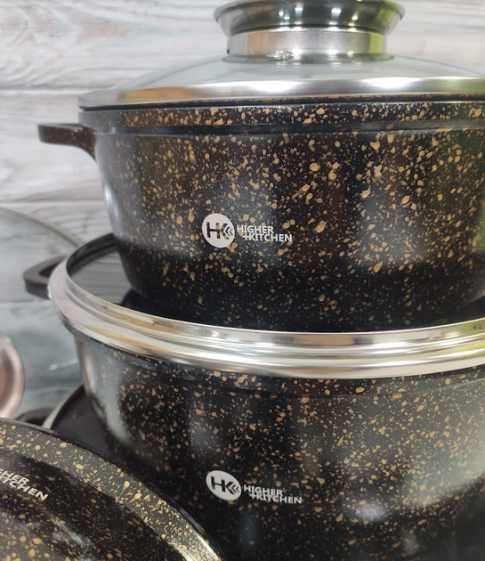 Набор посуды Higher Kitchen 14 предметов с антипригарным покрытием (HK-305) Набор кастрюль (казанов) - изображение 6