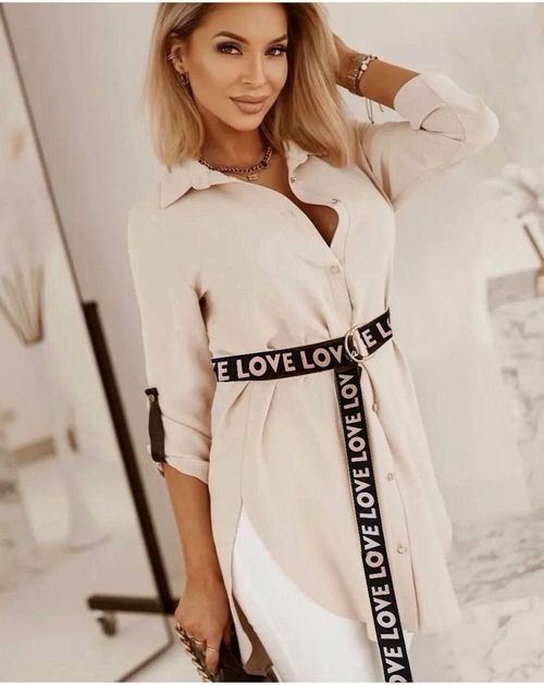 Рубашка с поясом удлиненная, бежевая, XL/3XL от продавца: В тренде – в ...