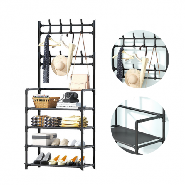 Сборная напольная вешалка для одежды New simple floor clothes rack size с крючками и полками 60*29.5*151 см - изображение 4