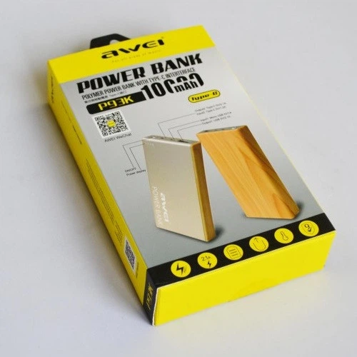 Повербанк з індикатором заряду AWEI P93K 10000mAh |USB/Type-C, 2.1А| Чорний + світле дерево - Фото 4 Повербанк з індикатором заряду AWEI P93K 10000mAh |USB/Type-C, 2.1А| Чорний + світле дерево - зображення 4