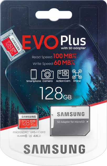 Карта памяти Samsung EVO Plus microSDXC 128GB UHS-I Class 10 + SD адаптер (MB-MC128HA/RU) - Фото 8 Карта памяти Samsung EVO Plus microSDXC 128GB UHS-I Class 10 + SD адаптер (MB-MC128HA/RU) - изображение 8