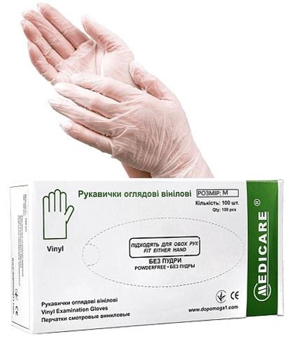Перчатки виниловые M прозрачные Medicare неопудренные 100 шт - изображение 2