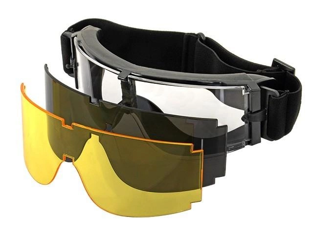 Тактические очки панорамные вентилируемые (набор из 3 линз) Черные - изображение 1