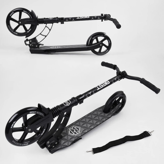 Детский двухколесный самокат Best Scooter 47351 со складной конструкцией, передним амортизатором и ремнем для переноски, Серый - Фото 6 Детский двухколесный самокат Best Scooter 47351 со складной конструкцией, передним амортизатором и ремнем для переноски, Серый - изображение 6