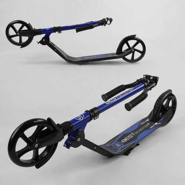 Детский двухколесный самокат Best Scooter 60490 со складной конструкцией, передним амортизатором и зажимом руля, Синий - изображение 6