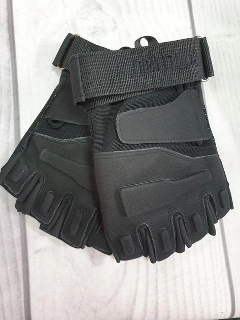 Тактичні військові рукавички без пальців (розмір L) Колір - Чорний - зображення 1