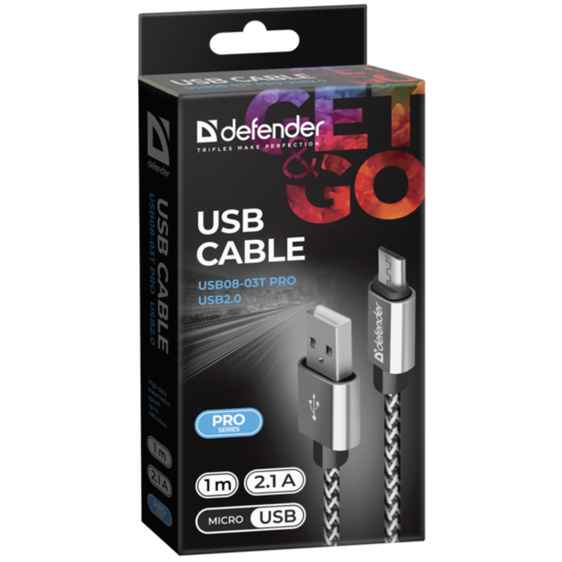Дата кабель USB 2.0 AM to Micro 5P 1.0m USB08-03T PRO white Defender (87803) - Фото 3 Дата кабель USB 2.0 AM to Micro 5P 1.0m USB08-03T PRO white Defender (87803) - изображение 3