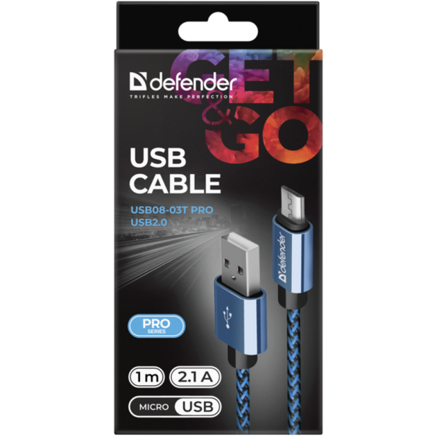 Дата кабель USB 2.0 AM to Micro 5P 1.0m USB08-03T blue Defender (87805) - Фото 4 Дата кабель USB 2.0 AM to Micro 5P 1.0m USB08-03T blue Defender (87805) - изображение 4
