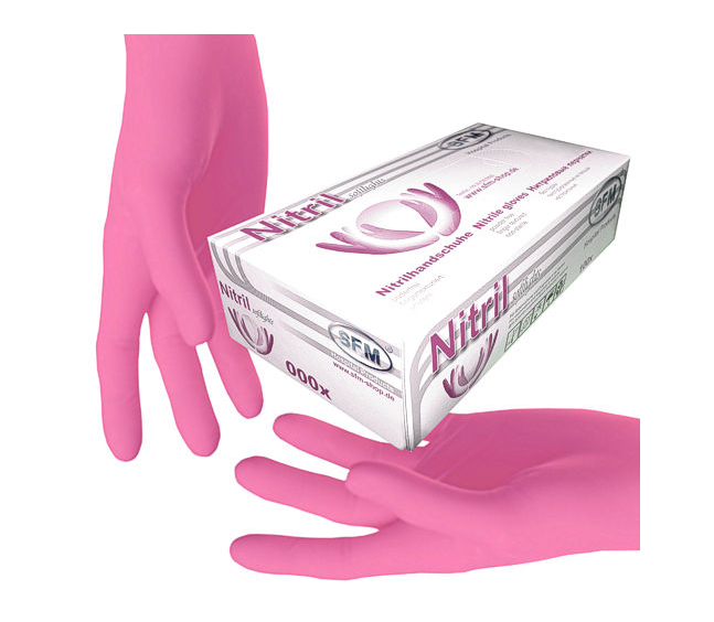 Перчатки нитриловые SFM без пудры розовые 100шт M - изображение 1