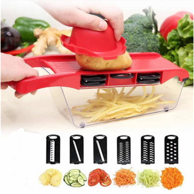 Овочерізка для овочів і фруктів ALLS Mandoline Slicer 6in1 Слайсер терка c контейнером - Фото 2 Овочерізка для овочів і фруктів ALLS Mandoline Slicer 6in1 Слайсер терка c контейнером - зображення 2